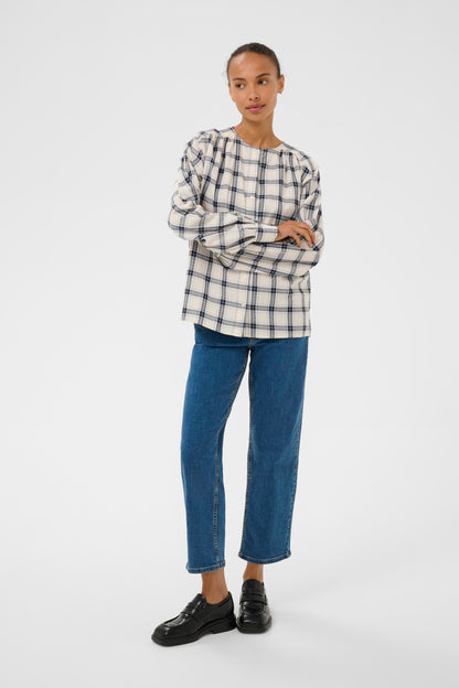 Part Two YaninasPW Blouse Big Dark Navy Check