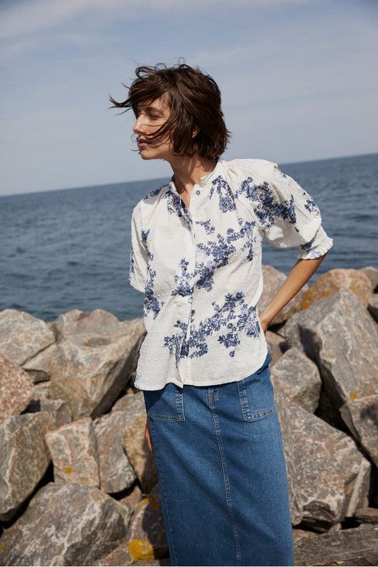 Part Two AlmeraPW Shirt Blue Shadow Flower Print