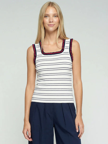 Vilagallo Ruffled Stripe Top Navy/Red 33481
