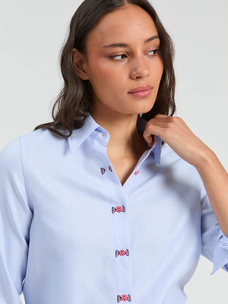 Vilagallo Herringbone Blue Shirt 33836