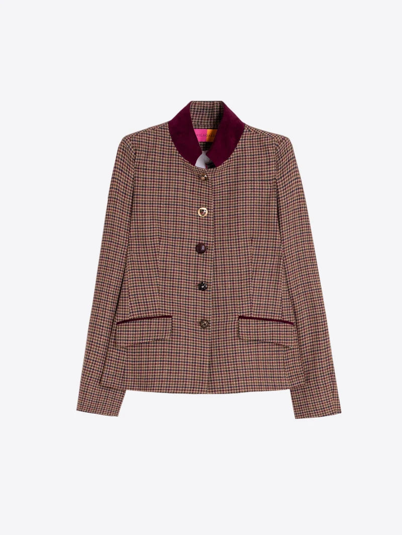 Vilagallo Burgundy Houndstooth Jacket 33903