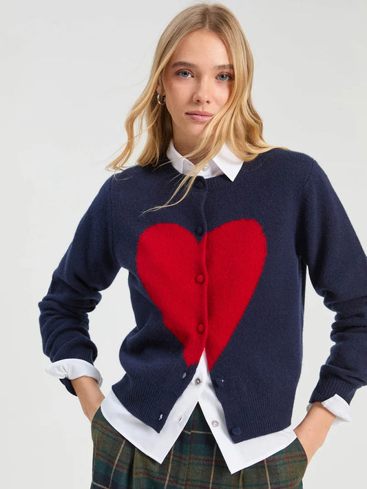 Vilagallo Navy Red Heart Cardigan 33964
