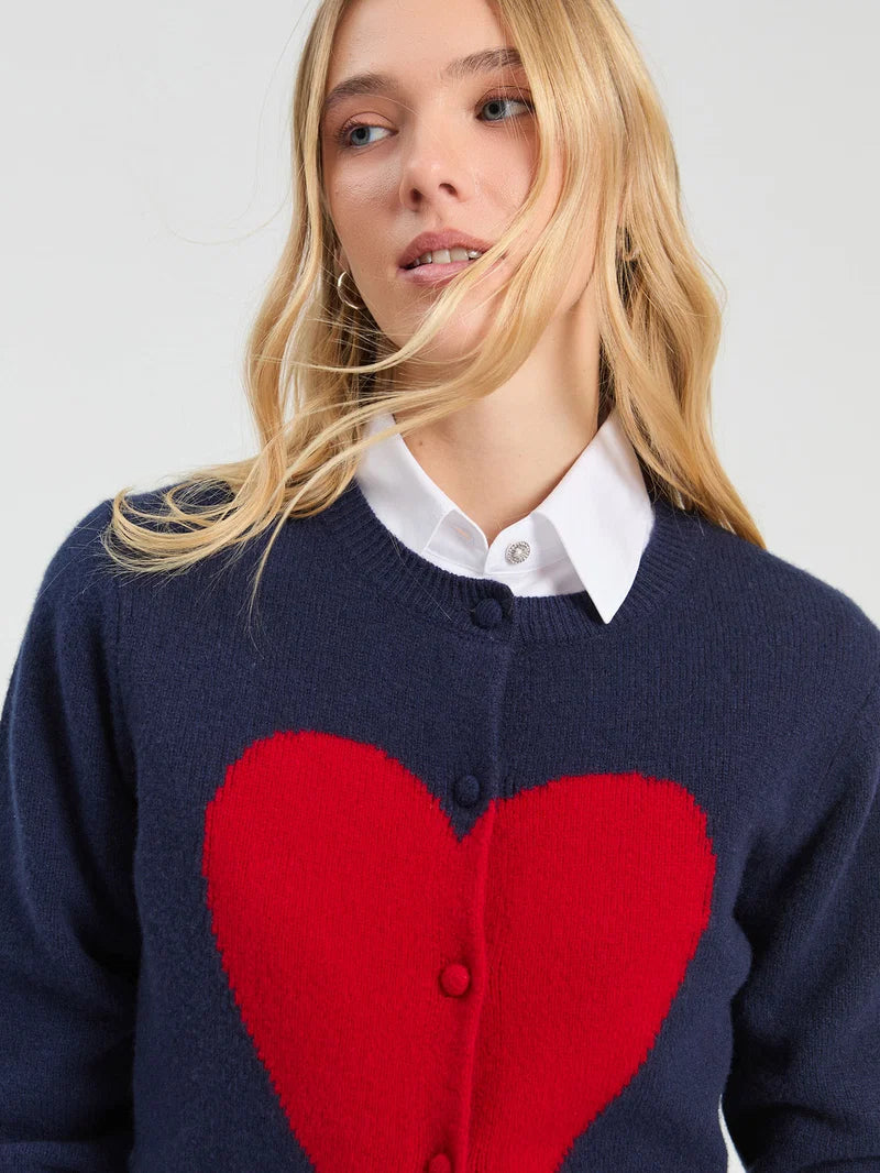 Vilagallo Navy Red Heart Cardigan 33964