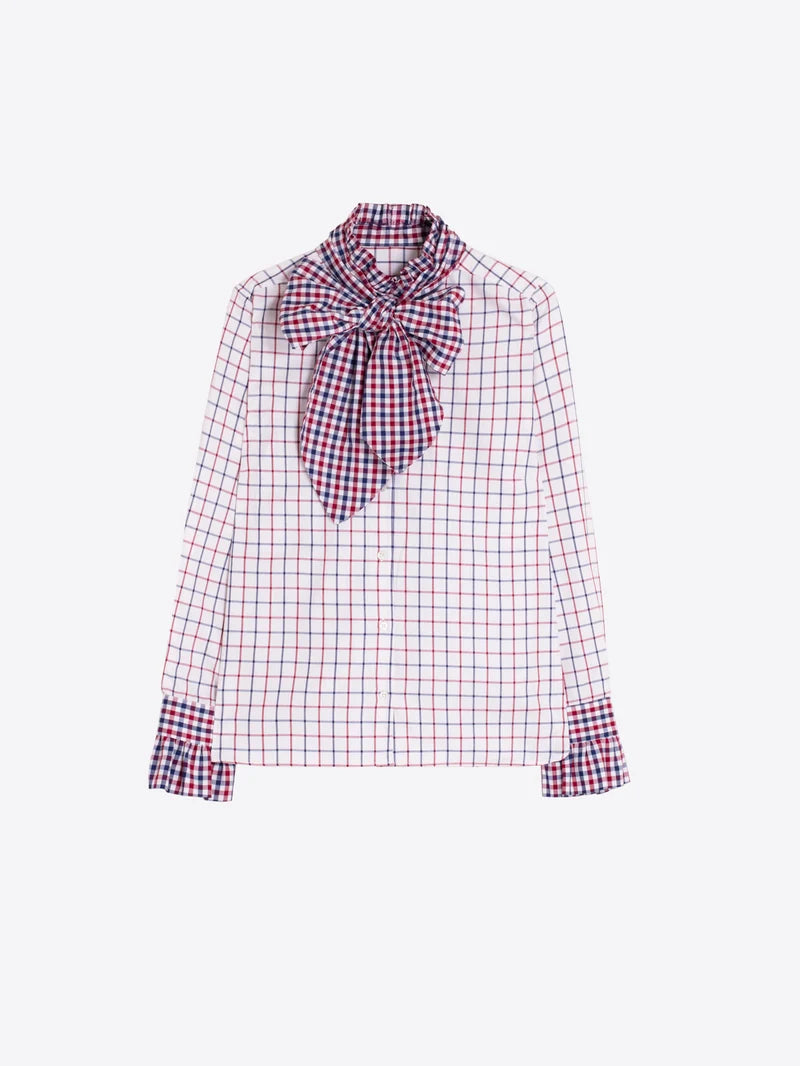 Vilagallo Maxi Bow Plaid Shirt 33984