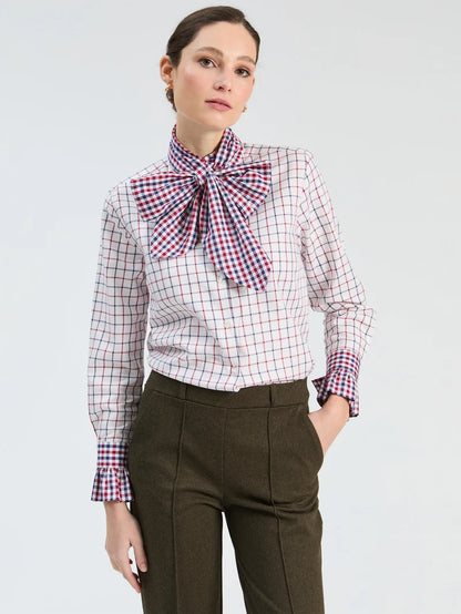 Vilagallo Maxi Bow Plaid Shirt 33984