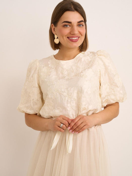 Kayla Delicate Floral Blouse Beige