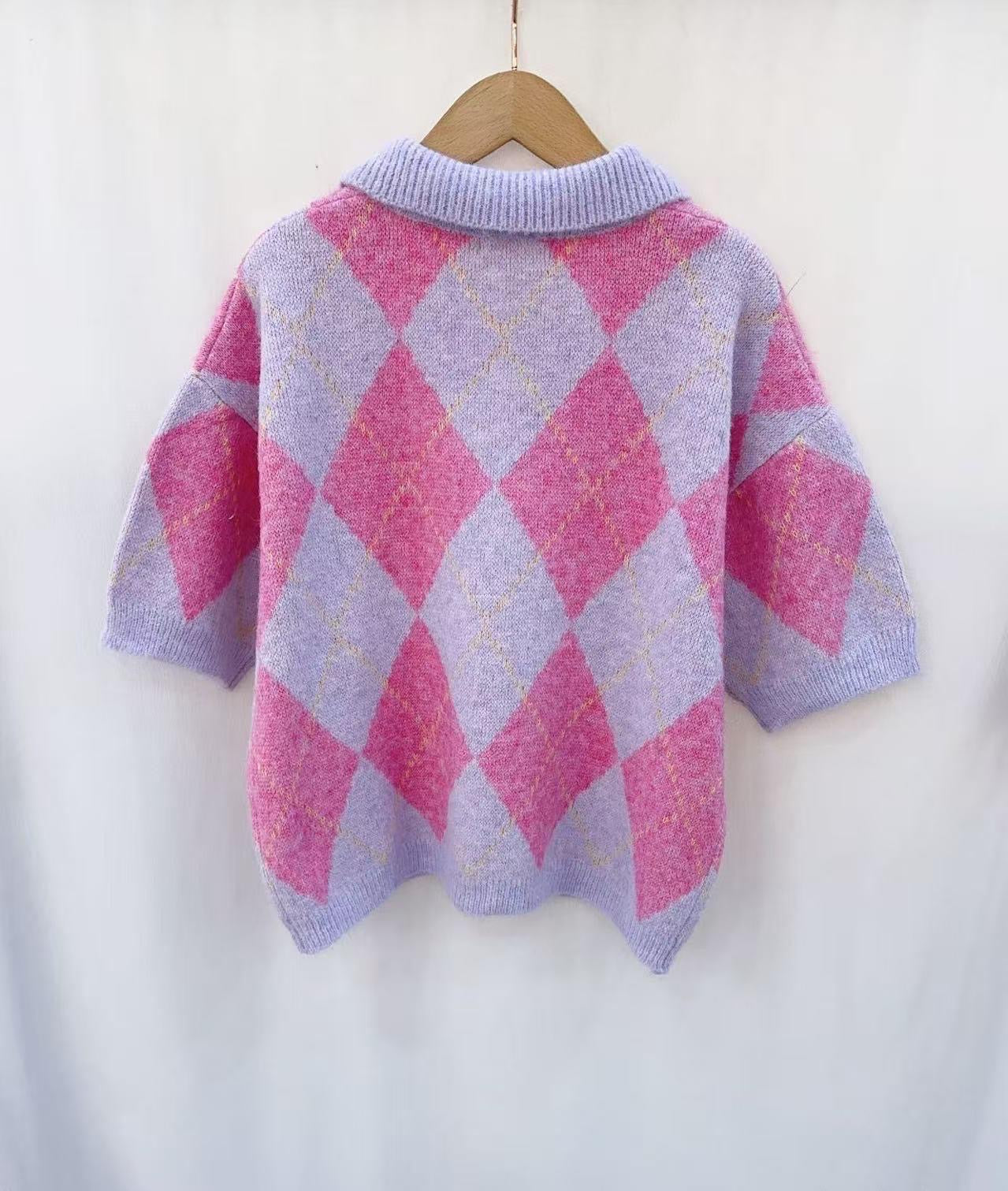 Killy Argyll Sweater Lilac & Pink