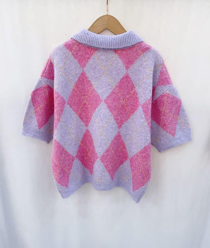 Killy Argyll Sweater Lilac & Pink