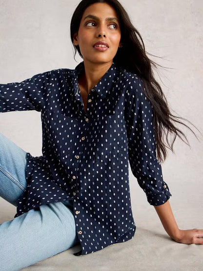 White Stuff Sophie Longline Shirt Navy Multi