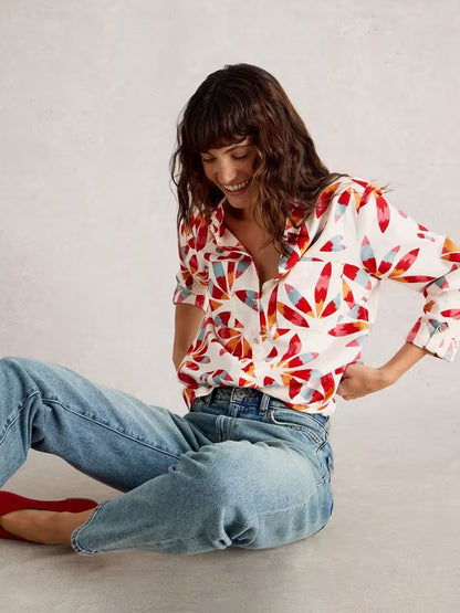 White Stuff Sophie Cotton Shirt Ivory Print