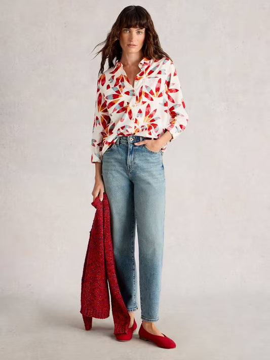 White Stuff Sophie Cotton Shirt Ivory Print