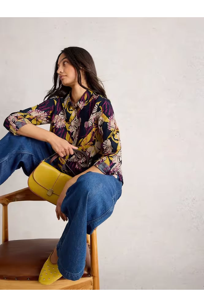 White Stuff Sophie Cotton Shirt Navy Print