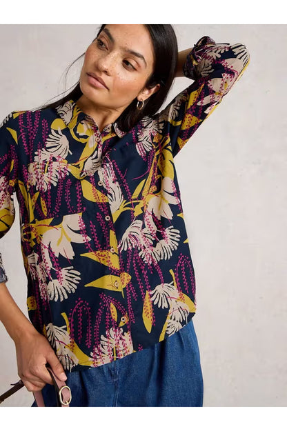 White Stuff Sophie Cotton Shirt Navy Print