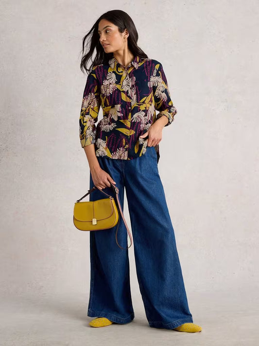 White Stuff Sophie Cotton Shirt Navy Print