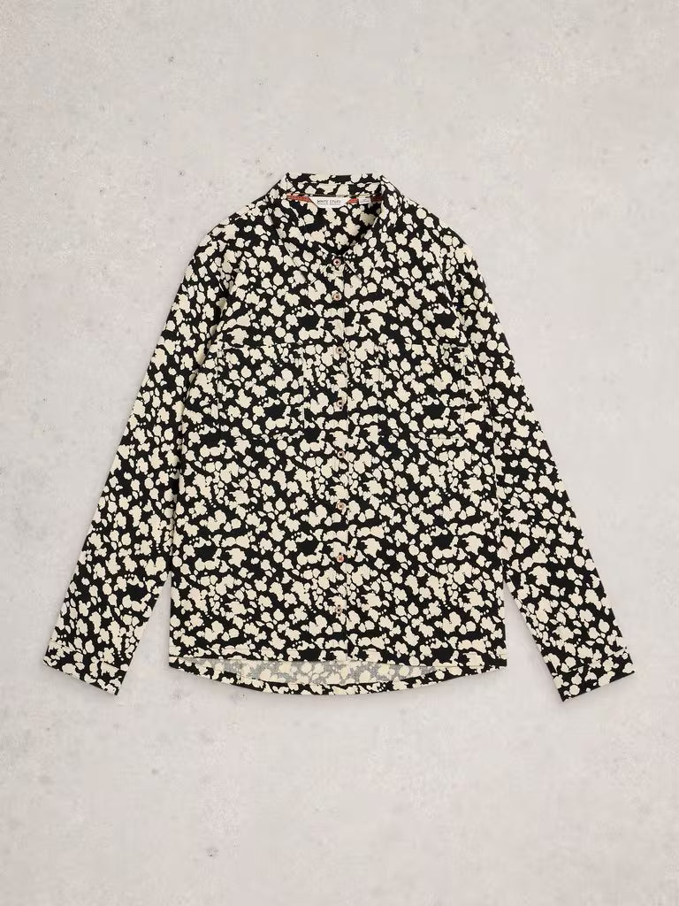 White Stuff Sophie Printed Shirt Black Print and Ivory Multi