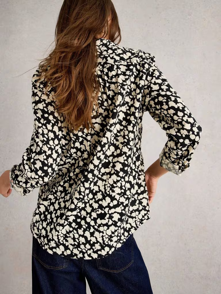 White Stuff Sophie Printed Shirt Black Print and Ivory Multi
