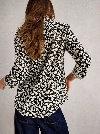 White Stuff Sophie Printed Shirt Black Print and Ivory Multi