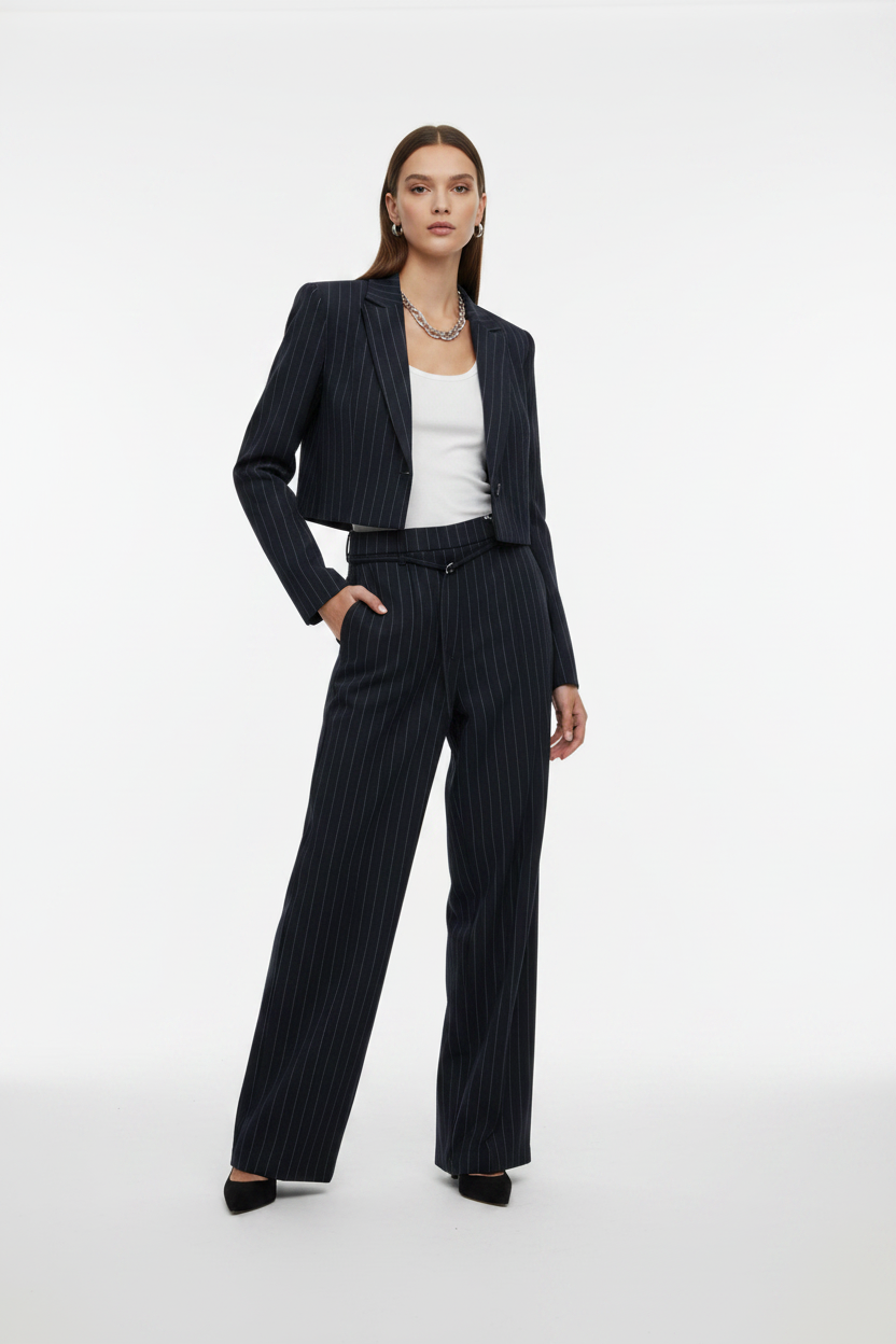 Red Button Cleo Punta Pinstripe Trousers Black-