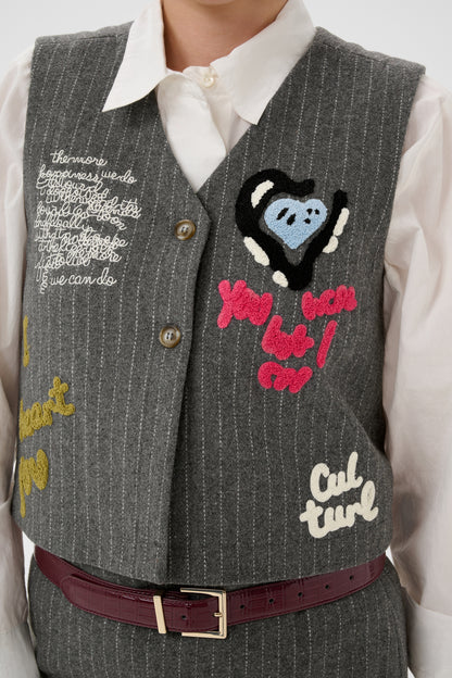 Culture Kayla Waistcoat Grey Pinstripe