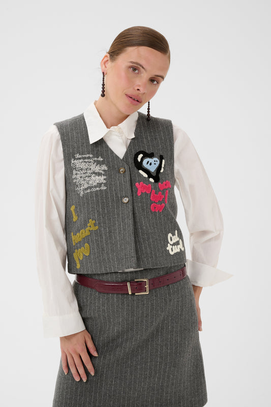 Culture Kayla Waistcoat Grey Pinstripe