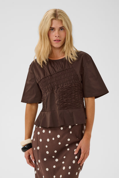 Culture Ajda Antoinett Ss Blouse Top Coffee Bean