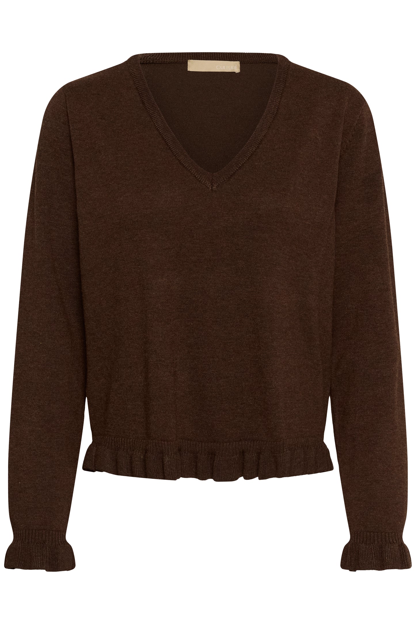 Culture Clare Annemarie Frill Vneck Pullover Coffee Bean