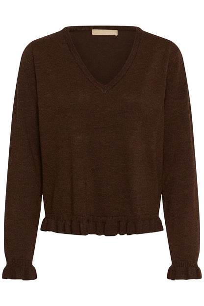 Culture Clare Annemarie Frill Vneck Pullover Coffee Bean