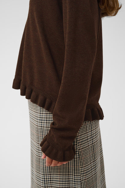 Culture Clare Annemarie Frill Vneck Pullover Coffee Bean