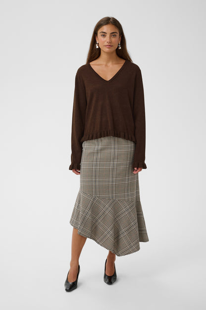 Culture Clare Annemarie Frill Vneck Pullover Coffee Bean