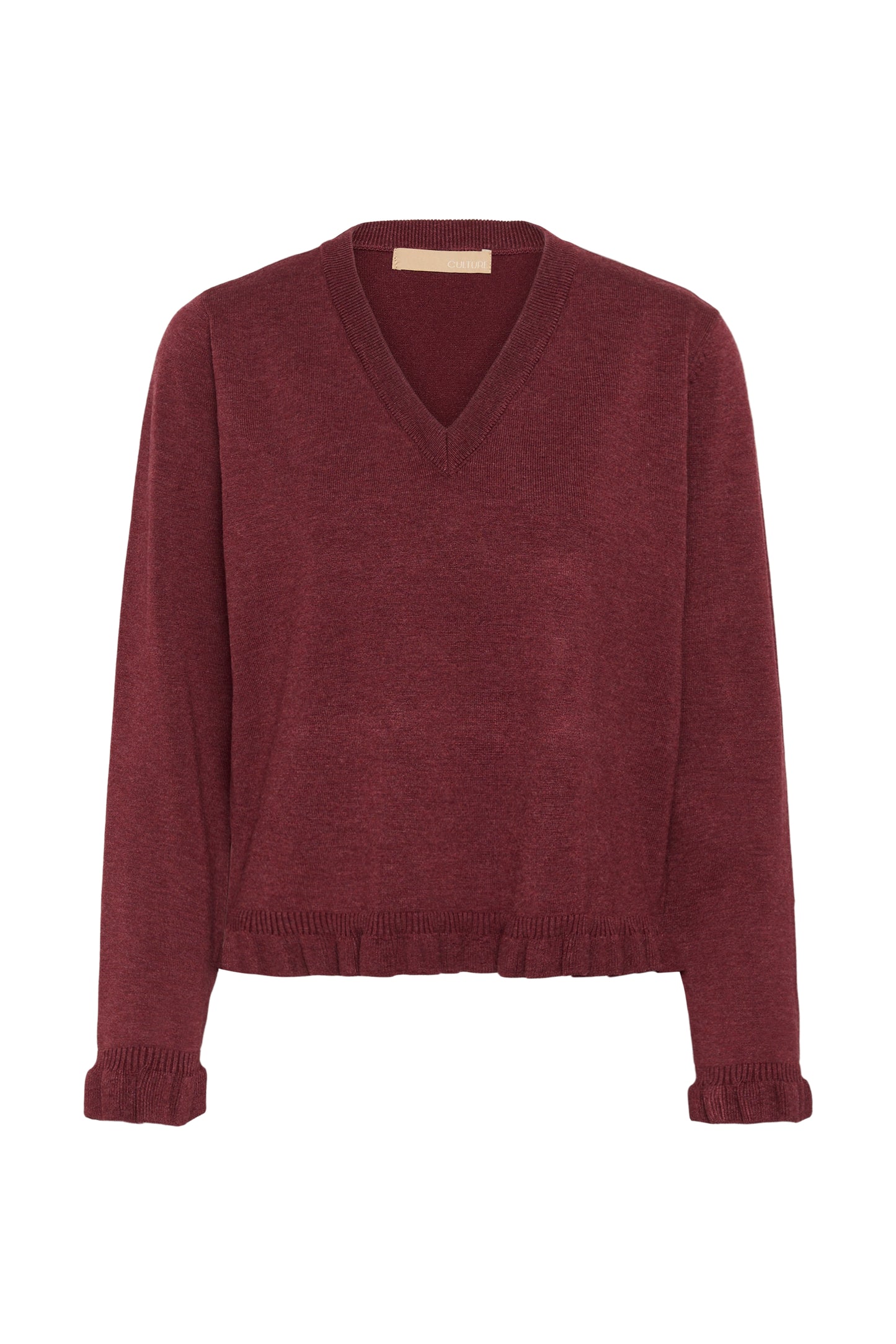 Culture Clare Annemarie Frill Vneck Pullover Chocolate Truffle