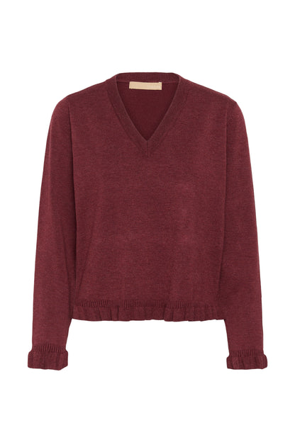 Culture Clare Annemarie Frill Vneck Pullover Chocolate Truffle