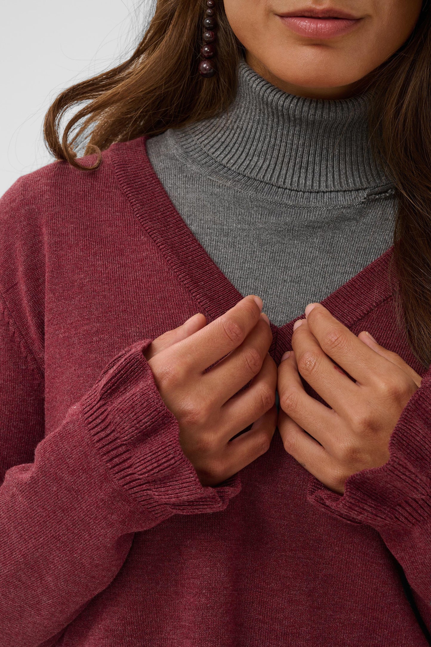 Culture Clare Annemarie Frill Vneck Pullover Chocolate Truffle