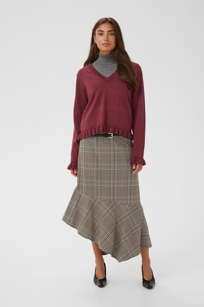 Culture Clare Annemarie Frill Vneck Pullover Chocolate Truffle