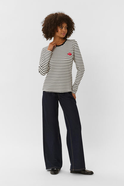 Culture Hunta Kiss Sweatshirt Top Black / White Stripe
