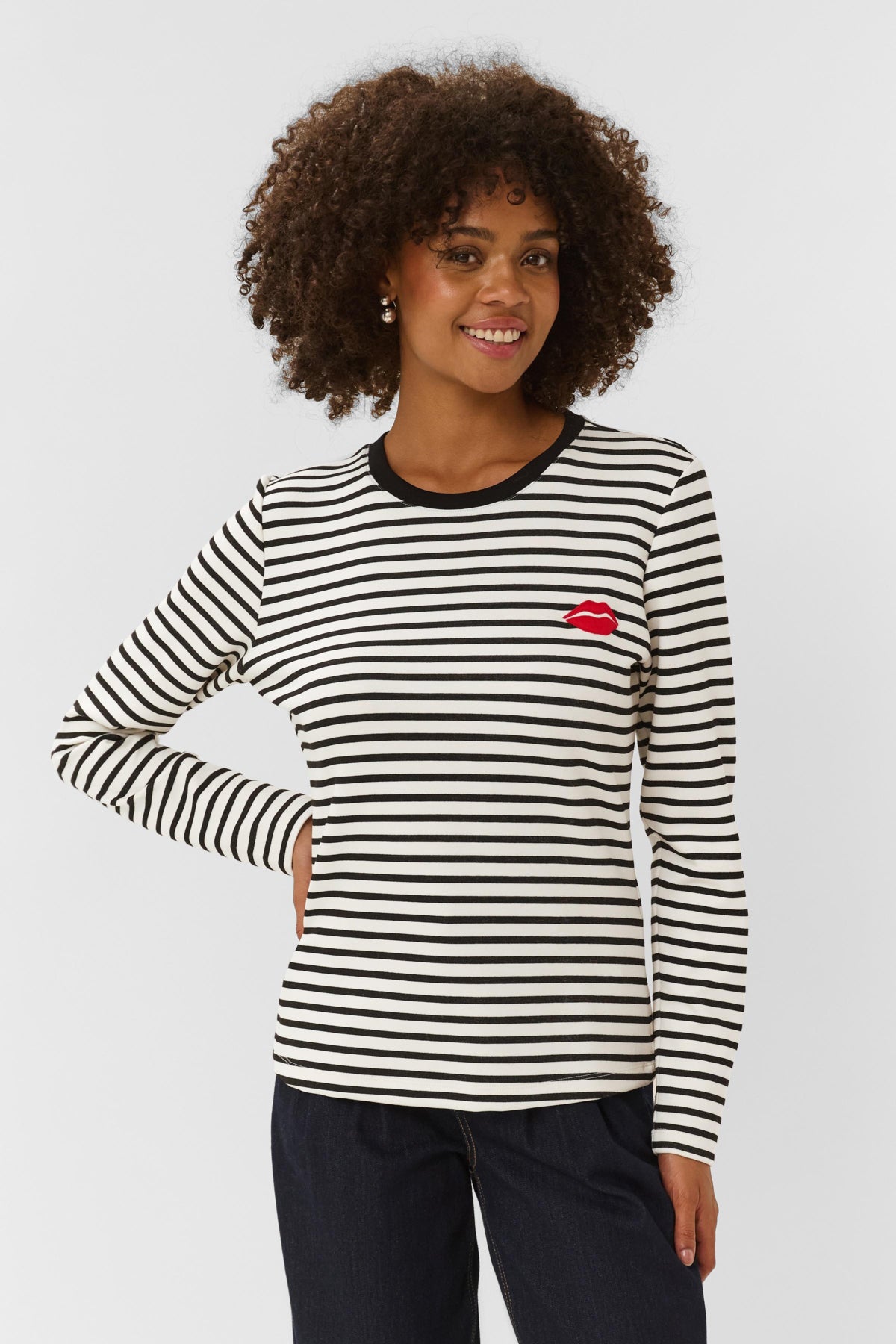Culture Hunta Kiss Sweatshirt Top Black / White Stripe