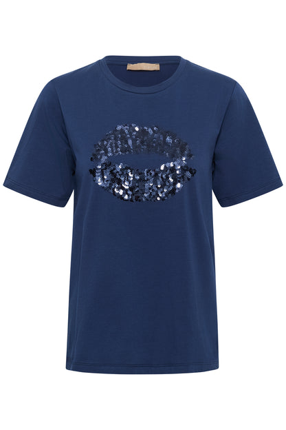 Culture Bree Gith Sequin T-Shirt Top Insignia Blue
