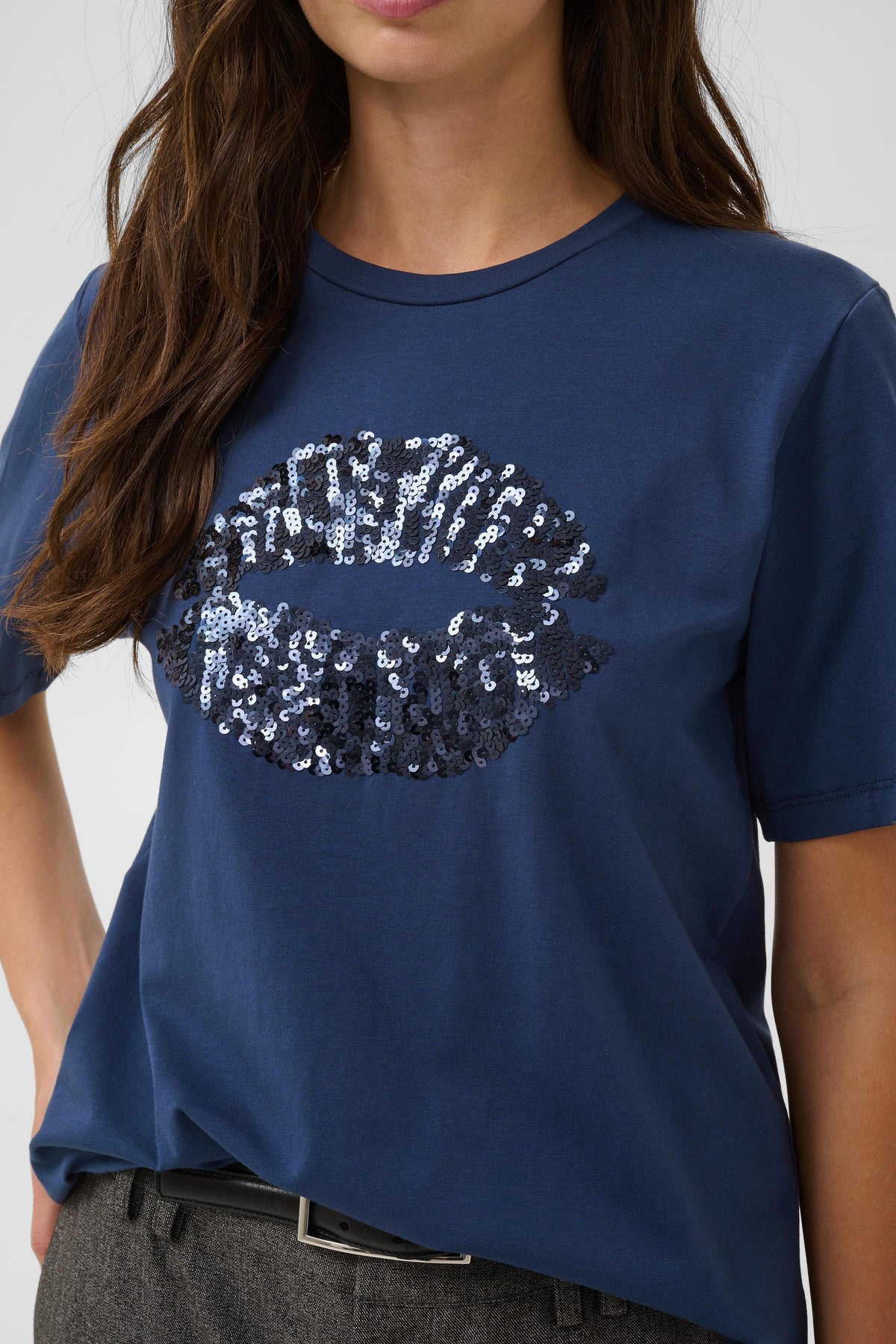 Culture Bree Gith Sequin T-Shirt Top Insignia Blue