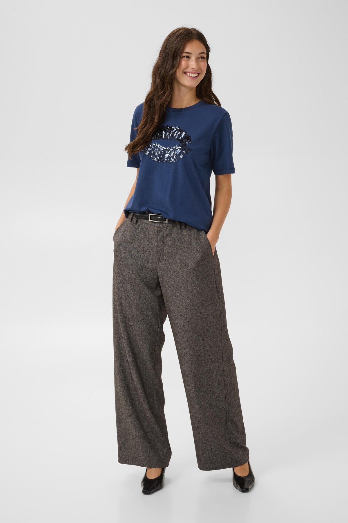 Culture Bree Gith Sequin T-Shirt Top Insignia Blue