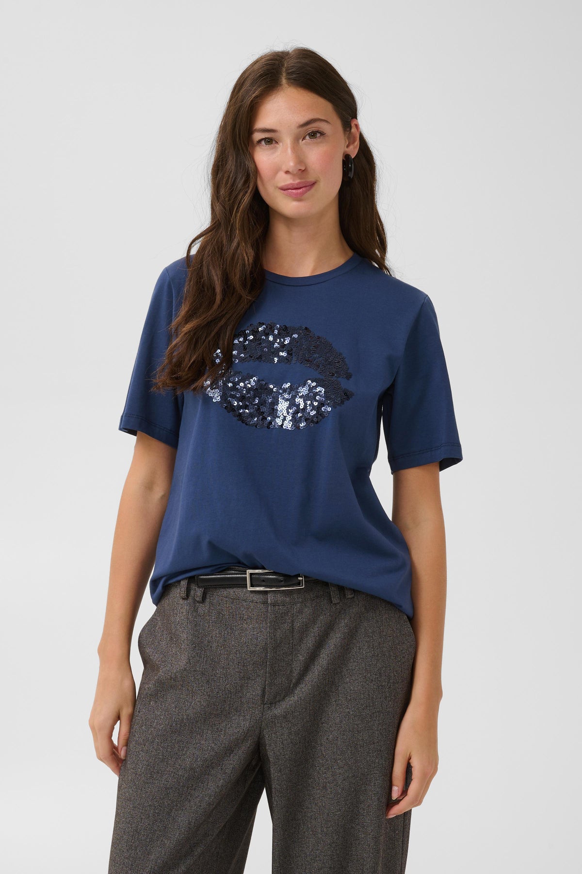 Culture Bree Gith Sequin T-Shirt Top Insignia Blue