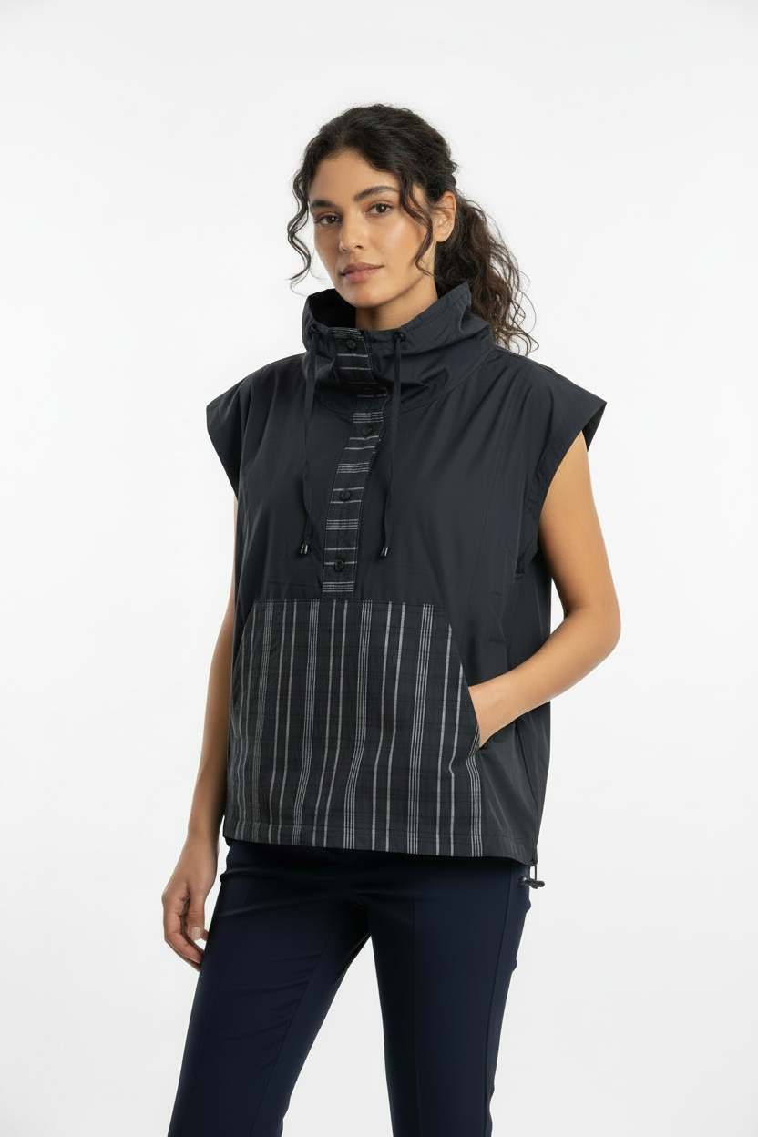 Naya Drawstring Neckline Top Black/Grey