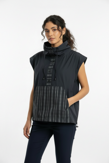 Naya Drawstring Neckline Top Black/Grey