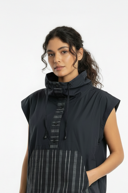 Naya Drawstring Neckline Top Black/Grey