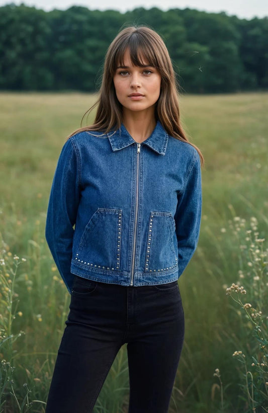 Amelia Dark Denim Stud Jacket
