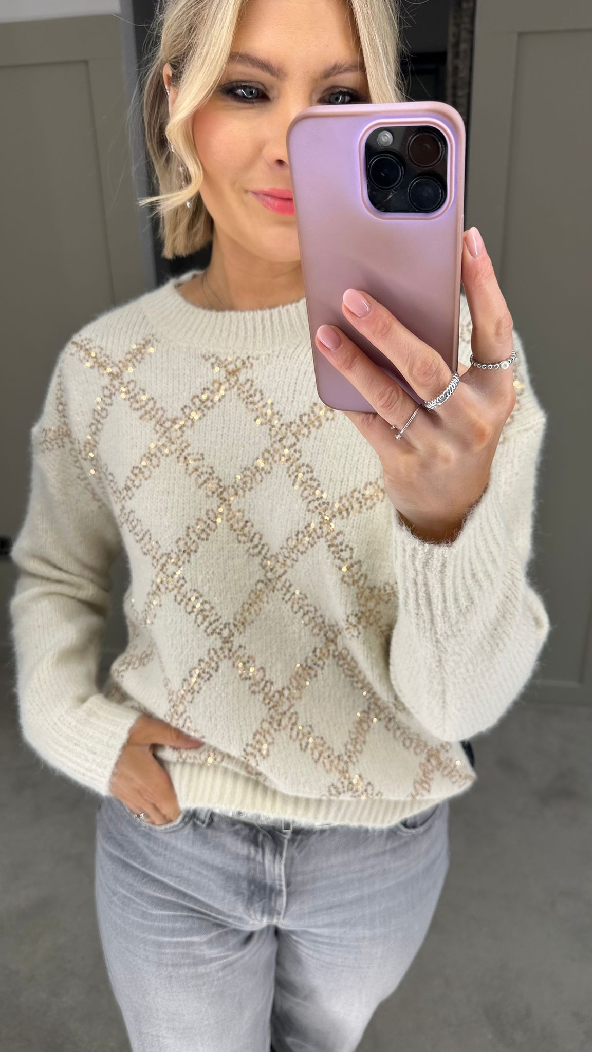 Kayla Sequin Detail Cream Sweater