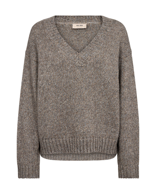 Mos Mosh Welma Glam V-Neck Knit Dark Grey