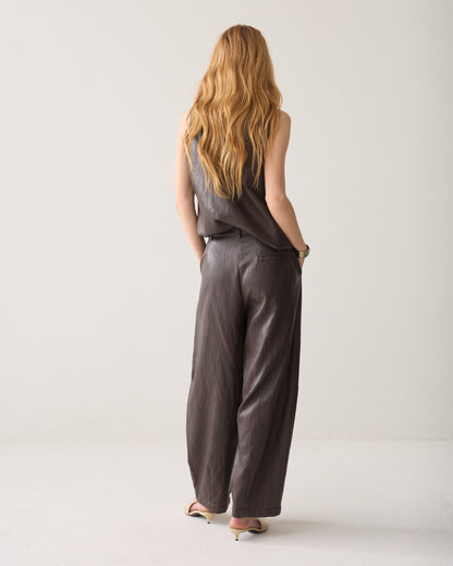 Summum Balloon Faux Leather Trousers Sepia Brown