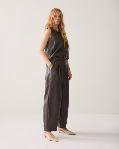 Summum Balloon Faux Leather Trousers Sepia Brown