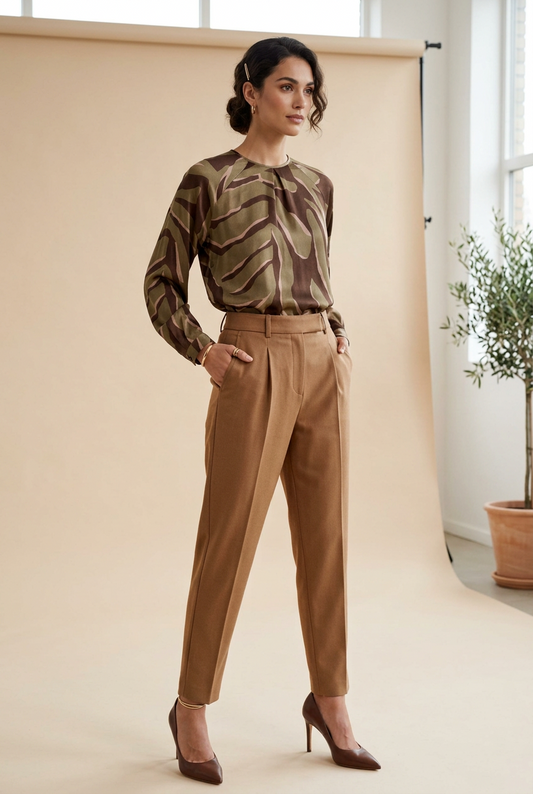 Yest Uma Top in Brown and Olive Green