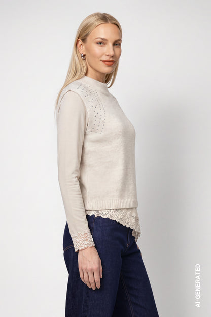 Monari Knitted Vest Warm Beige 810352