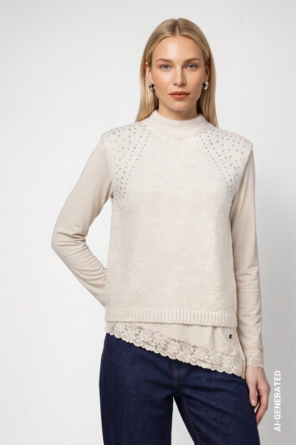 Monari Knitted Vest Warm Beige 810352